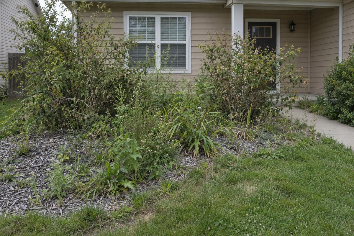 Overgrown beds and ragged edges, before